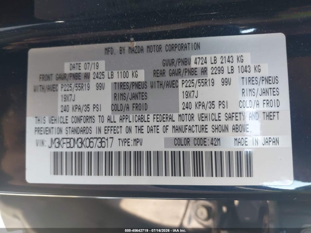 Aukcja sprzedaży 2019 Mazda Cx-5 Grand Touring, vin: JM3KFBDM3K0673617, numer aukcji: 45642719
