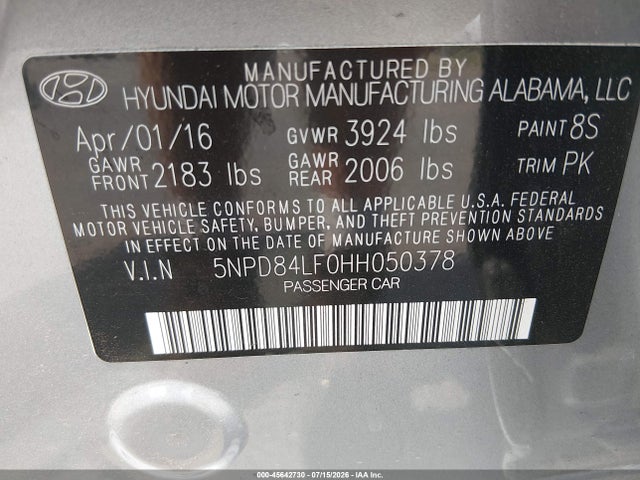Hyundai ELANTRA SE 2017 5NPD84LF0HH050378 Image 9