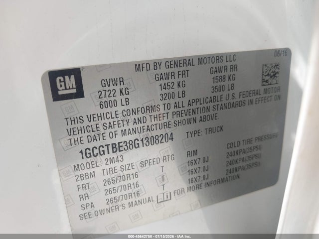 1GCGTBE38G1308204 Chevrolet Colorado 4wd Wt