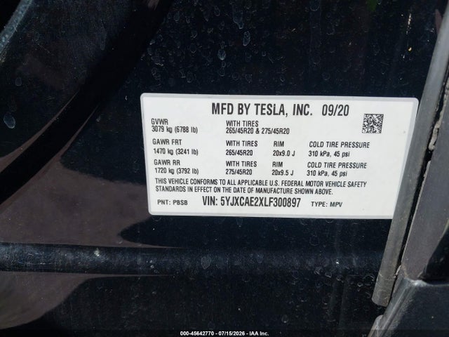 Продажа на аукционе авто 2020 Tesla Model X Long Range Dual Motor All-wheel Drive/long Range Plus Dual Motor All-wheel Drive, vin: 5YJXCAE2XLF300897, номер лота: 45642770