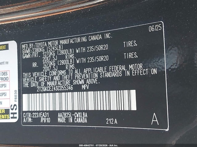 45642781 :رقم المزاد ، 2T2GKCEZ4SC055346 vin ، 2025 Lexus Nx 350h Premium مزاد بيع