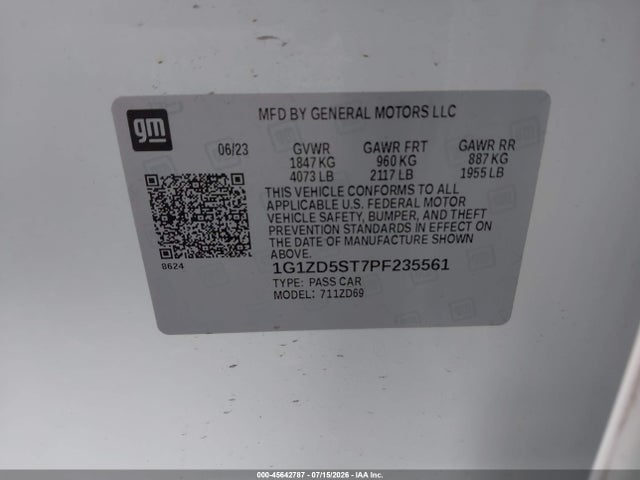Продаж на аукціоні авто 2023 Chevrolet Malibu Fwd 1lt, vin: 1G1ZD5ST7PF235561, номер лоту: 45642787