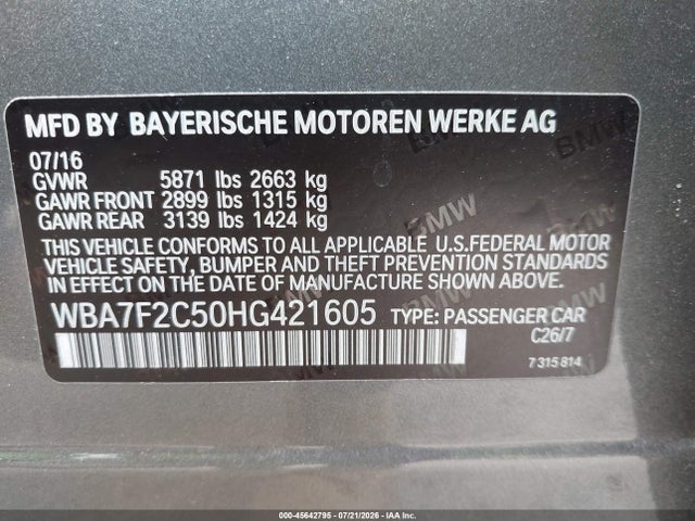 Aukcja sprzedaży 2017 Bmw Alpina B7 Xdrive, vin: WBA7F2C50HG421605, numer aukcji: 45642795