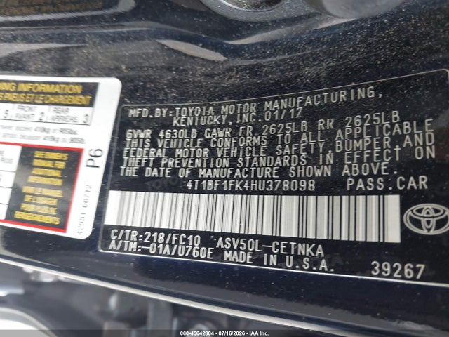 Продажа на аукционе авто 2017 Toyota Camry Le, vin: 4T1BF1FK4HU378098, номер лота: 45642804