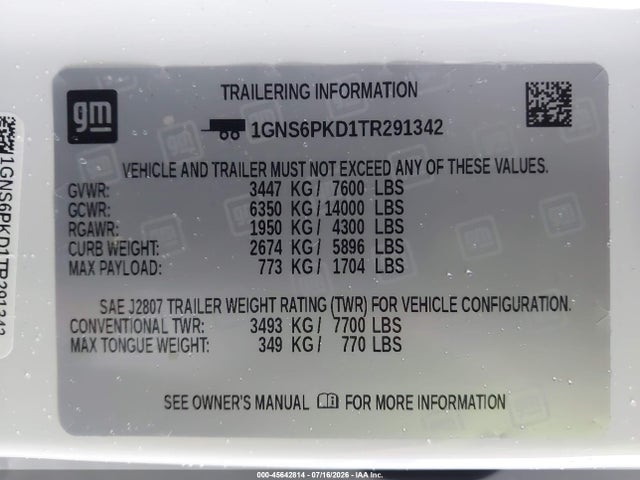 1GNS6PKD1TR291342 Chevrolet Tahoe 4wd Z71