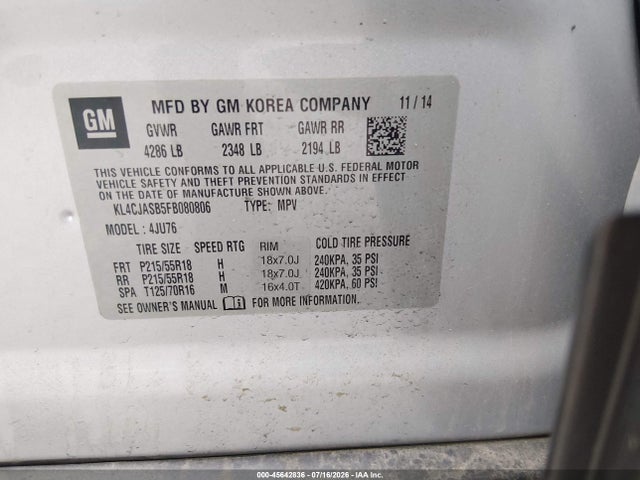 Продаж на аукціоні авто 2015 Buick Encore, vin: KL4CJASB5FB080806, номер лоту: 45642836