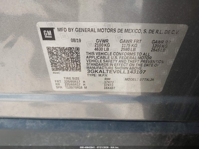 45642841 :رقم المزاد ، 3GKALTEV0LL143107 vin ، 2020 Gmc Terrain Awd Sle مزاد بيع