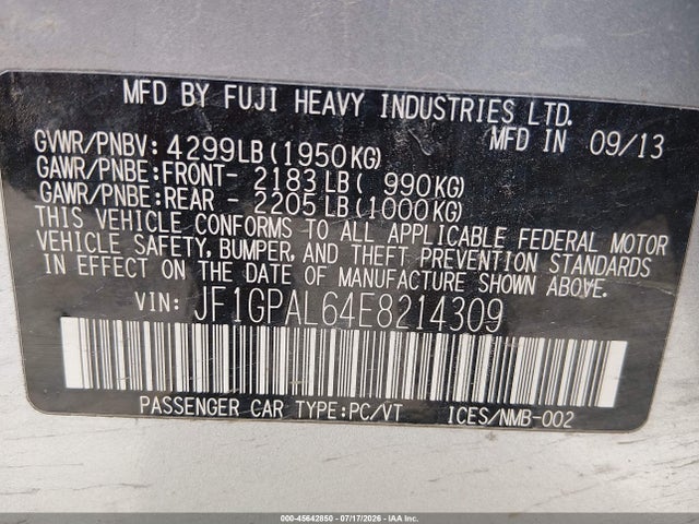 Продаж на аукціоні авто 2014 Subaru Impreza 2.0i Sport Premium, vin: JF1GPAL64E8214309, номер лоту: 45642850
