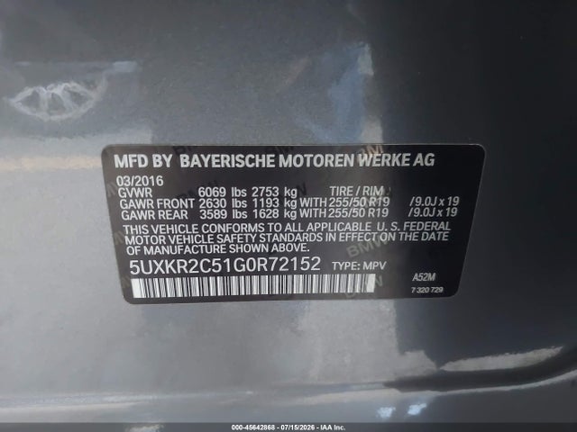 BMW X5 Sdrive35i 2016 5UXKR2C51G0R72152 Image 9