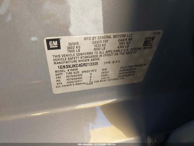 1GNSKJKC4GR213305 Chevrolet Suburban Ltz
