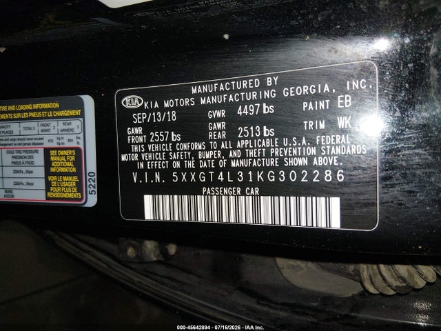 KIA Optima Lx 2019 5XXGT4L31KG302286 Image 9