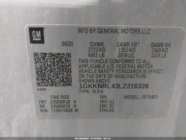 GMC ACADIA SLE 2020 1GKKNRL43LZ216328 Image 9
