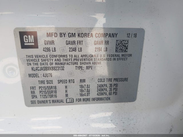 Aukcja sprzedaży 2019 Buick Encore Fwd Preferred, vin: KL4CJASBXKB823132, numer aukcji: 45642907