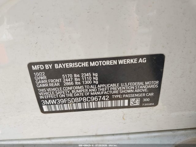 Продажа на аукционе авто 2023 Bmw 330e Xdrive, vin: 3MW39FS08P8C96742, номер лота: 45642916