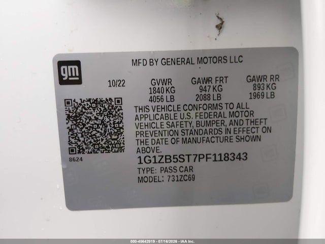 1G1ZB5ST7PF118343 Chevrolet Malibu Fwd Ls
