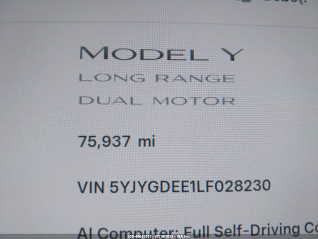 45642957 :رقم المزاد ، 5YJYGDEE1LF028230 vin ، 2020 Tesla Model Y Long Range Dual Motor All-wheel Drive مزاد بيع