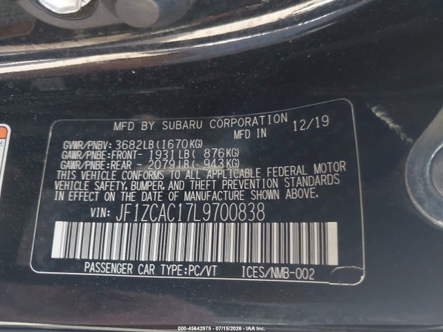 Subaru Brz Limited 2020 JF1ZCAC17L9700838 Image 9