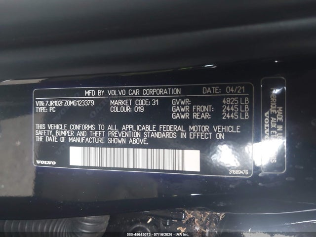 Продажа на аукционе авто 2021 Volvo S60 T5 Momentum, vin: 7JR102FZ0MG123379, номер лота: 45643073
