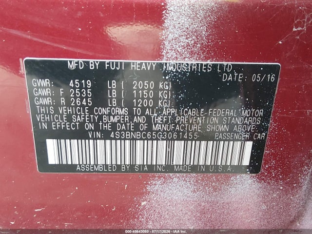 Subaru Legacy 2.5i Premium 2016 4S3BNBC65G3061455 Image 9