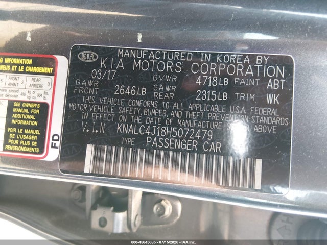 Продаж на аукціоні авто 2017 Kia Cadenza Technology, vin: KNALC4J18H5072479, номер лоту: 45643085