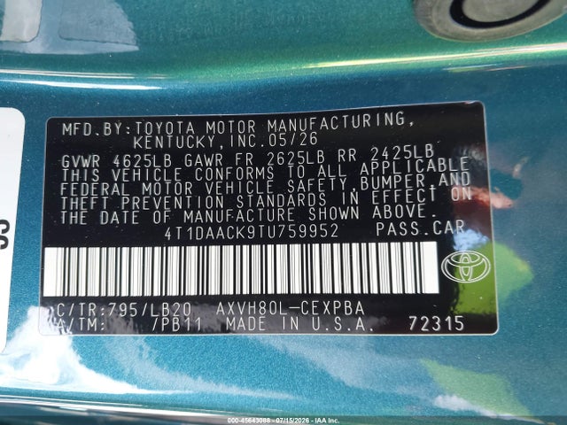 Toyota CAMRY XSE 2026 4T1DAACK9TU759952 Image 9