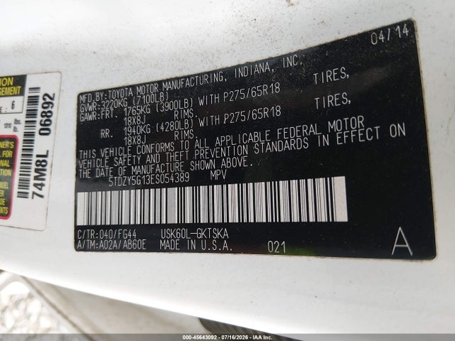 5TDZY5G13ES054389 Toyota Sequoia Sr5 5.7l V8