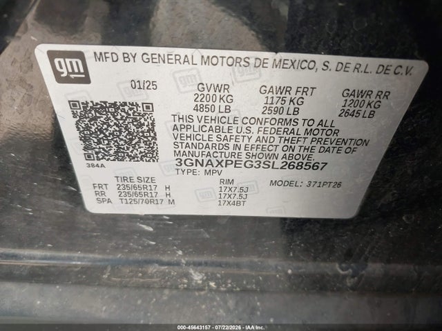 Chevrolet Equinox Awd Lt 2025 3GNAXPEG3SL268567 Image 9