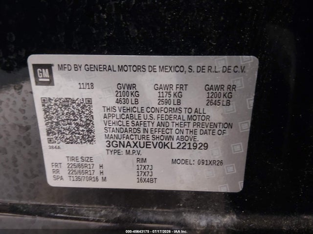 Chevrolet EQUINOX LT 2019 3GNAXUEV0KL221929 Image 9