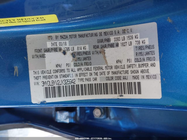 3MYDLBYV2JY325942 Toyota YARIS IA