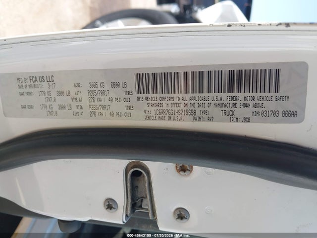 Auction sale of the 2017 Ram 1500 Slt  4x4 6'4 Box, vin: 1C6RR7GG1HS715658, lot number: 45643199