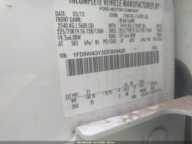 Продажа на аукционе авто 2013 Ford F-450 Chassis Xlt, vin: 1FD0W4GY3DEB09428, номер лота: 45643226