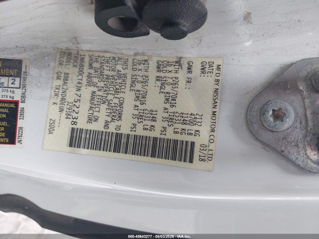 Продаж на аукціоні авто 2018 Nissan Frontier Sv-i4, vin: 1N6BD0CT4JN752238, номер лоту: 45643277