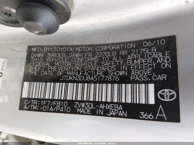 Продаж на аукціоні авто 2010 Toyota Prius Iii, vin: JTDKN3DU8A5177876, номер лоту: 45643293