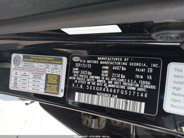 5XXGR4A66FG517146 KIA Optima Sxl Turbo