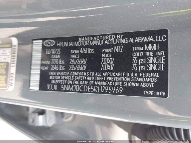 Продаж на аукціоні авто 2024 Hyundai Tucson Sel, vin: 5NMJBCDE5RH295969, номер лоту: 45643361