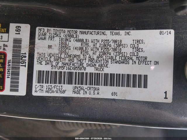 Продаж на аукціоні авто 2014 Toyota Tundra Sr5 4.6l V8, vin: 5TFUM5F16EX055070, номер лоту: 45643368