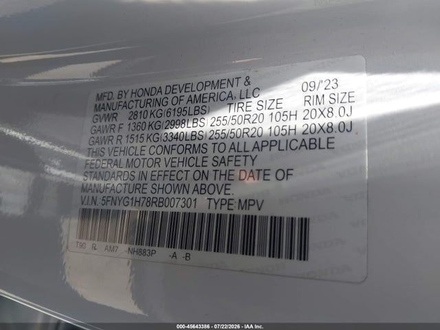 Honda Pilot Touring 2024 5FNYG1H78RB007301 Image 9