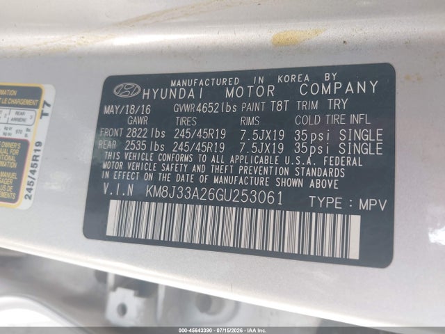 Hyundai Tucson Limited 2016 KM8J33A26GU253061 Image 9