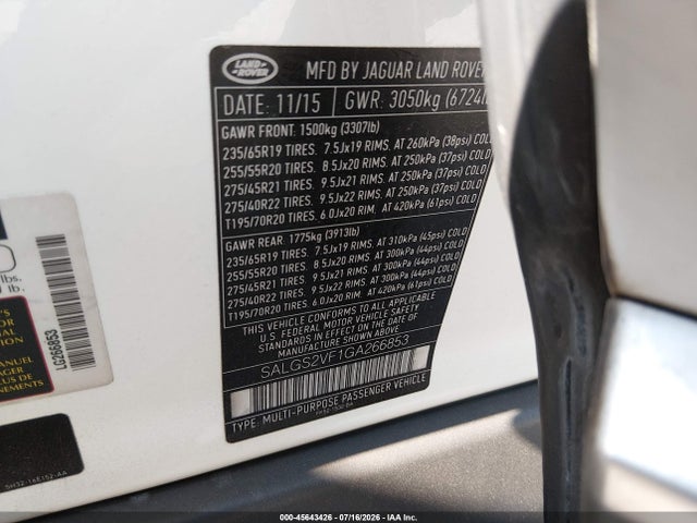 SALGS2VF1GA266853 Land Rover Range Rover 3.0l V6 Supercharged Hse