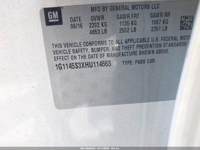 Chevrolet IMPALA 2LZ 2017 1G1145S3XHU114663 Image 9