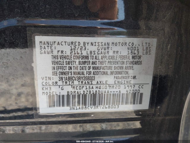 3N1AB8CV3RY268003 Nissan Sentra Sv Xtronic Cvt