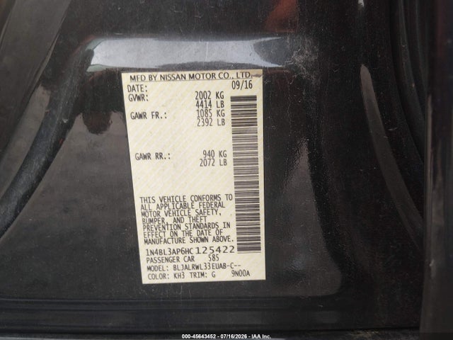 1N4BL3AP6HC125422 Nissan Altima 3.5 Sl/3.5 Sr