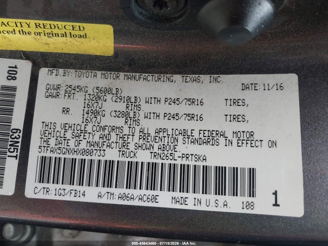 Toyota Tacoma Sr 2017 5TFAX5GNXHX080733 Image 9