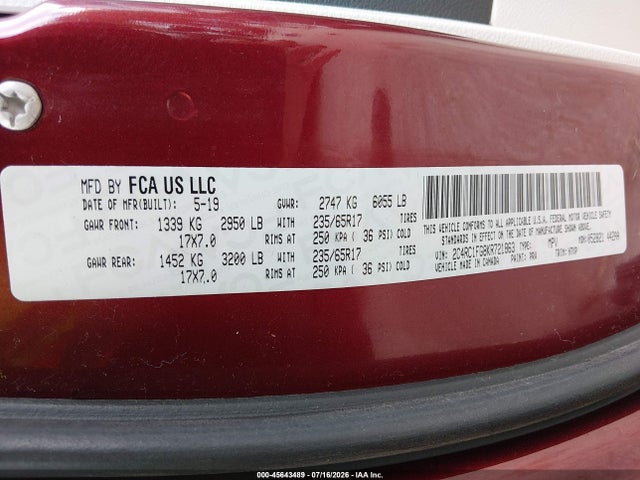 Aukcja sprzedaży 2019 Chrysler Pacifica Touring Plus, vin: 2C4RC1FG8KR721863, numer aukcji: 45643489