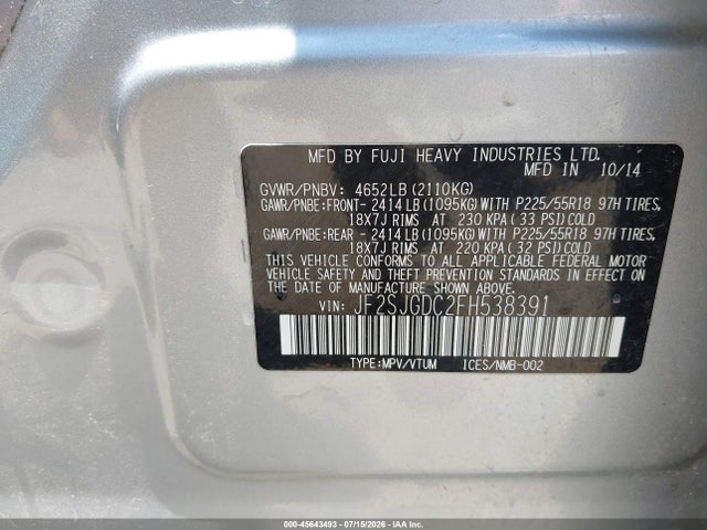 Subaru Forester 2.0xt Premium 2015 JF2SJGDC2FH538391 Image 9