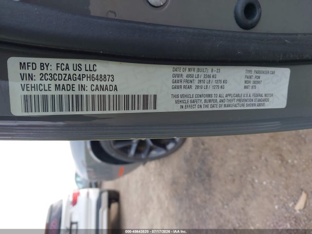 Aukcja sprzedaży 2023 Dodge Challenger Sxt, vin: 2C3CDZAG4PH648873, numer aukcji: 45643520