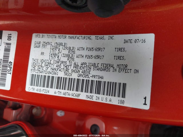 5TFCZ5AN7GX043861 Toyota Tacoma Trd Sport