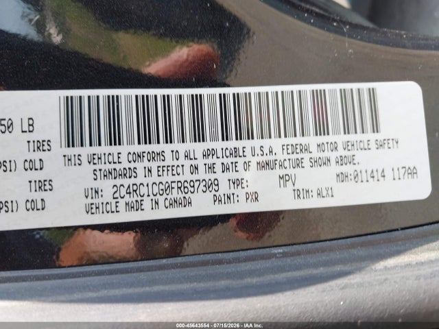 2015 Chrysler Town & Country Touring-l მანქანა იყიდება აუქციონზე, vin: 2C4RC1CG0FR697309, აუქციონის ნომერი: 45643554