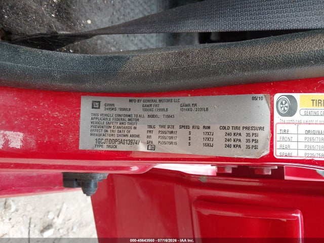 Auction sale of the 2010 Chevrolet Colorado 2lt, vin: 1GCJTDDP5A8139747, lot number: 45643560