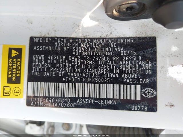 Toyota CAMRY LE 2015 4T4BF1FK9FR508251 Image 9